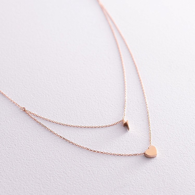 Подвійне золоте кольє "Блискавка та сердечко" кол02294 від ювелірного магазину Онікс