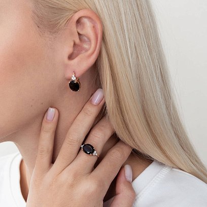 Золота каблучка (димчастий кварц, фіаніти) к03056 №4