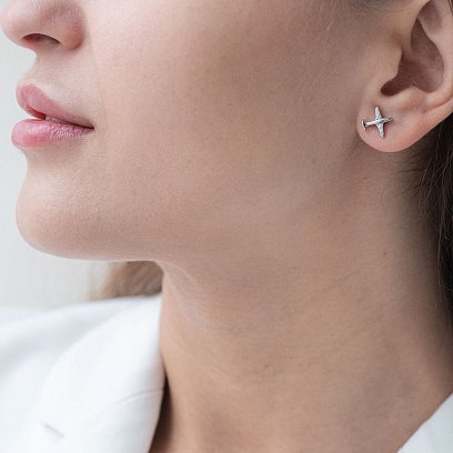 Серебряные серьги - пусеты "Самолетики" 40014 №6