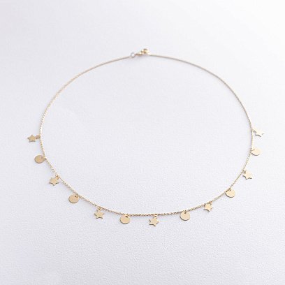 Колье "Монетки и звездочки" в желтом золоте кол01744