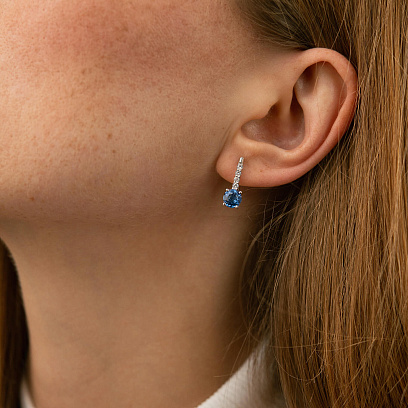 Серебряные серьги с синт. танзанитом и фианитами 2521/1р-QTANZ №4