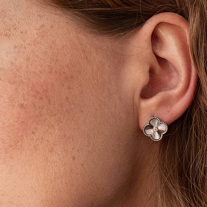 Серебряные серьги "Клевер" с фианитами 583 №5