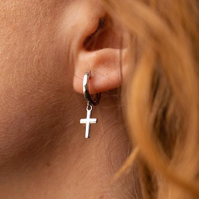 Серебряные серьги - кольца "Крестики" 40004 №4