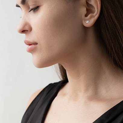 Серебряные серьги-гвоздики "Корона" 121888 №2