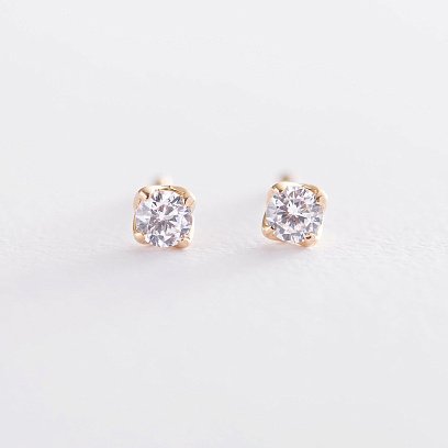 Золотые серьги-гвоздики с фианитами с03617 №3