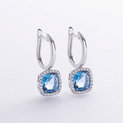 Золотые серьги (топазы "Лондон Блю", бриллианты) сб0517sm