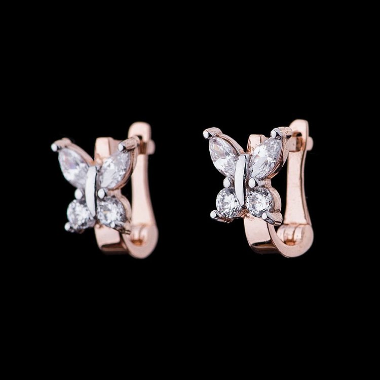 Золотые серьги "Бабочки с фианитами" с02376 от ювелирного магазина Оникс
