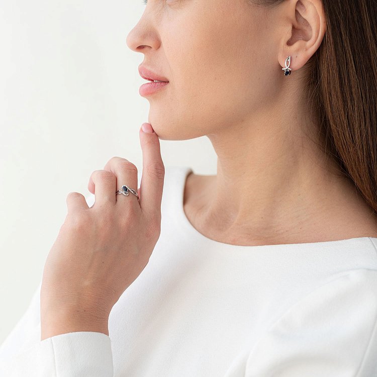 Золота каблучка (діамант, сапфір) C01177R від ювелірного магазину Онікс - 1