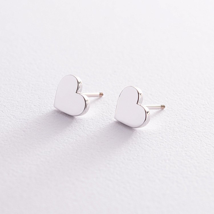 Серьги - пусеты "Сердечки" в белом золоте с08297 от ювелирного магазина Оникс - 4