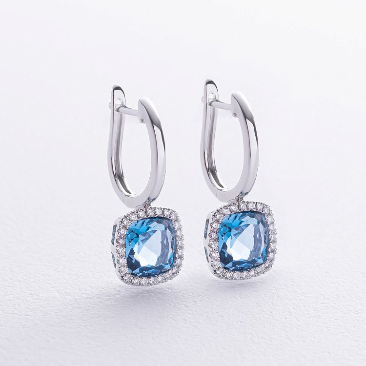 Золотые серьги (топазы "Лондон Блю", бриллианты) сб0517sm от ювелирного магазина Оникс