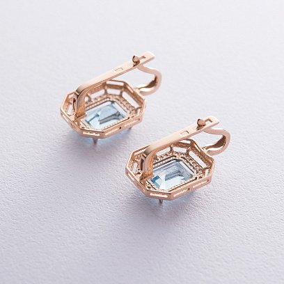 Серьги золотые с голубым топазом и фианитами с03117 №3