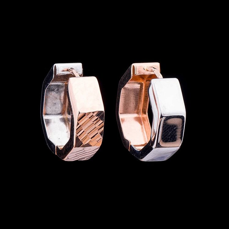 Сережки з білого і червоного золота с01775 від ювелірного магазину Онікс - 1