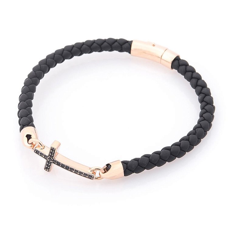 Каучуковий браслет з хрестиком (фіаніт) б03998 від ювелірного магазину Онікс - 1