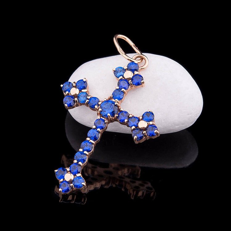 Золотий хрестик з фіанітами п00779 від ювелірного магазину Онікс