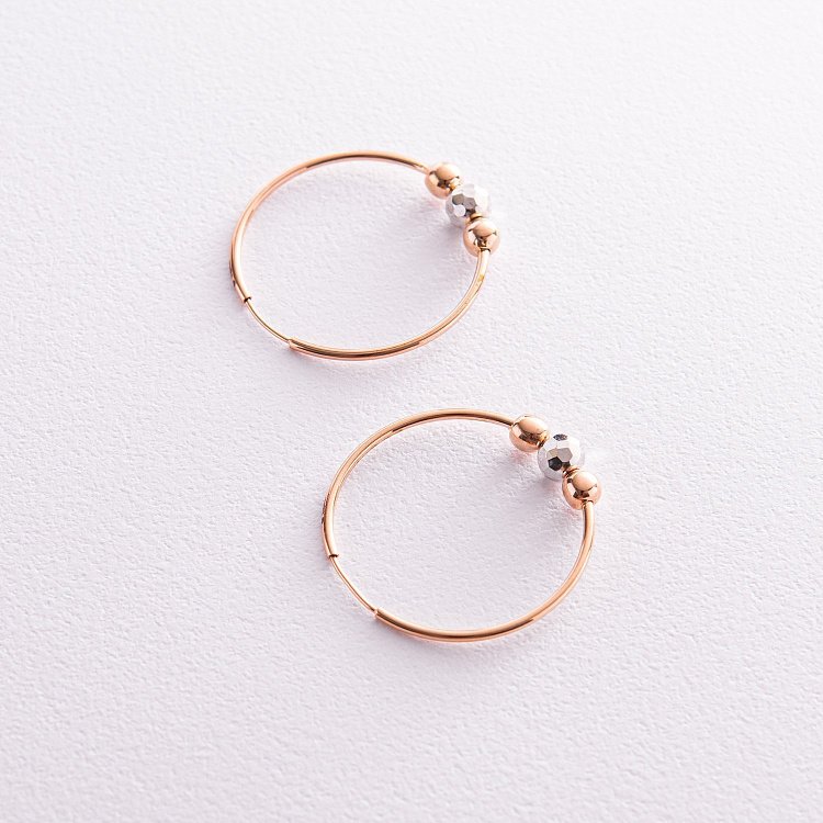 Золотые серьги - кольца с шариками с07785 от ювелирного магазина Оникс - 3