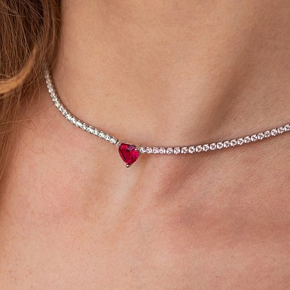 Срібне кольє - чокер "Сердечко" з фіанітами 181257 №3