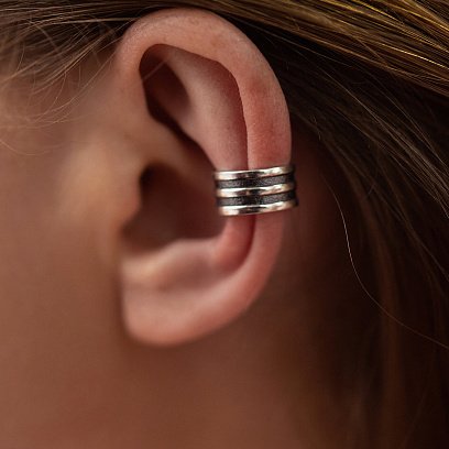 Срібна сережка - каффа "Лінії" 123108 №5