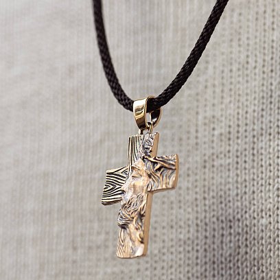 Золотой крест "Иисус Христом в терновом венце" п03900 №4