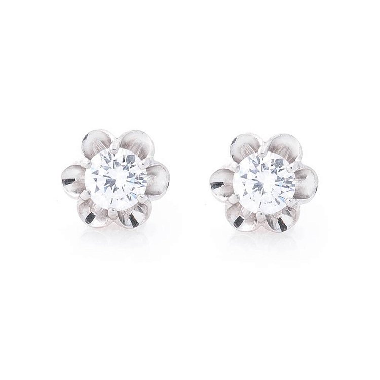 Срібні сережки-пусети "Квітки" з фіанітами 121728 від ювелірного магазину Онікс - 1