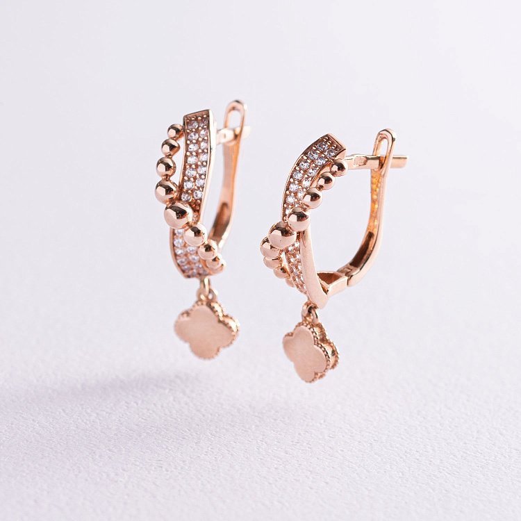 Золоті сережки "Конюшина" (фіаніт) с06178 від ювелірного магазину Онікс