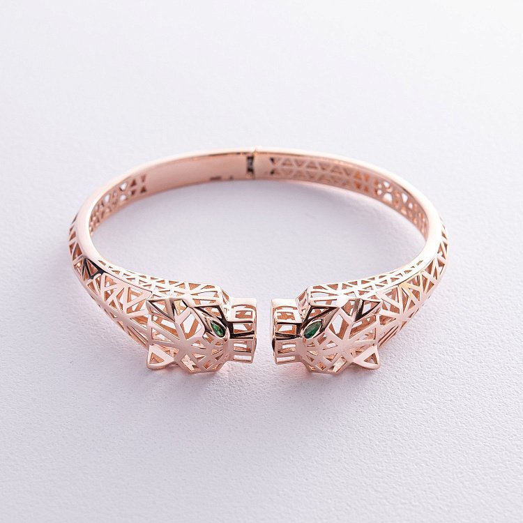 Жесткий браслет "Пантера" в красном золоте (фианиты) б05220 от ювелирного магазина Оникс