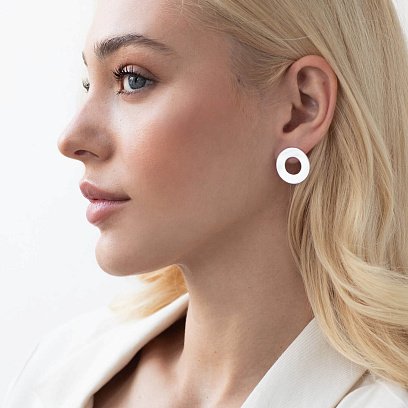 Серебряные серьги - пусеты "Зеркальные" (2.1 см) 123157 №3