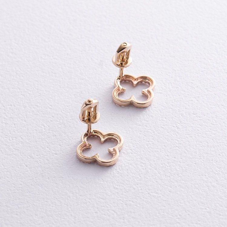 Сережки - пусети "Конюшина" з фіанітами (жовте золото) с08436 від ювелірного магазину Онікс - 6