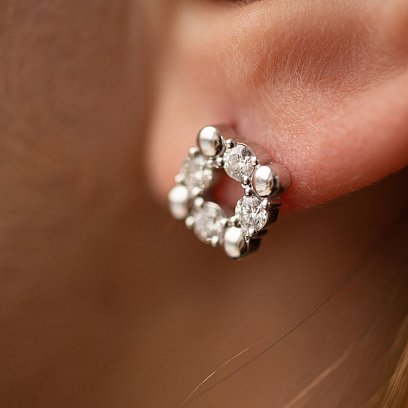 Золотые серьги - пусеты с бриллиантами 323101121 №4