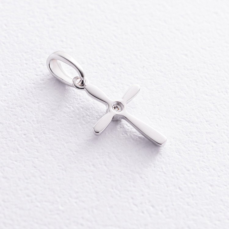 Крестик с фианитом в белом золоте п03839 от ювелирного магазина Оникс - 2