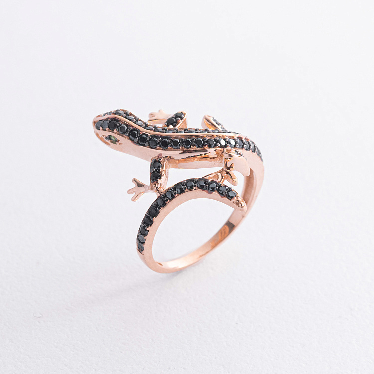 Кольцо "Ящерица" в красном золоте (фианиты) к04927 от ювелирного магазина Оникс