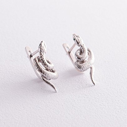 Серьги "Змеи" в белом золоте с07941