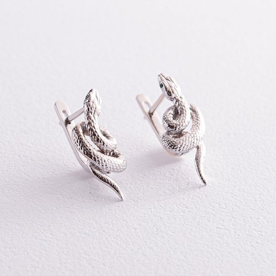 Серьги "Змеи" в белом золоте с07941