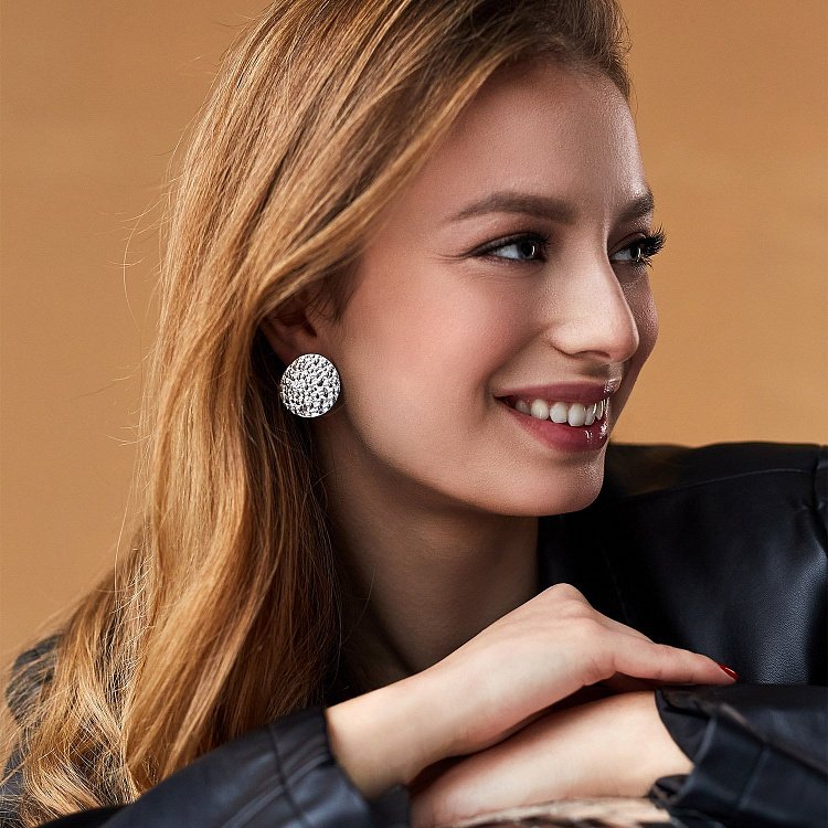 Серебряные серьги - пусеты "Теона" (2.6 см) 123176 от ювелирного магазина Оникс - 1