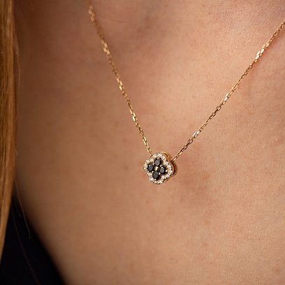 Золота кольє "Конюшина" з діамантами 133903122 №4