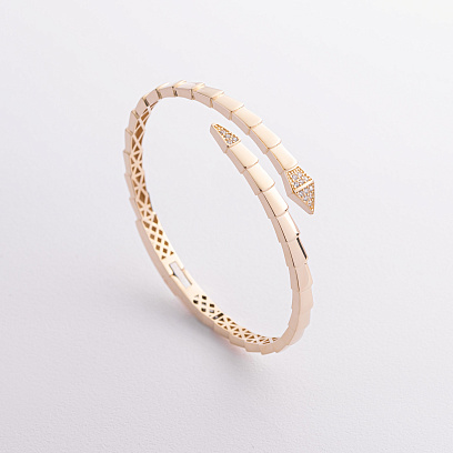 Жесткий браслет "Змея" в желтом золоте (фианиты) б05495