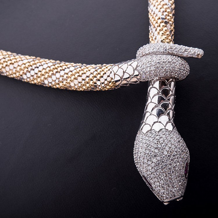 Ексклюзивне золоте кольє "Змія" з фіанітами кол00704 від ювелірного магазину Онікс - 3