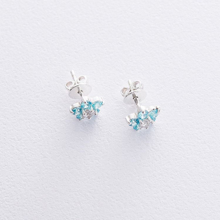 Дитячі срібні сережки - пусети Квіточки 12853 від ювелірного магазину Онікс - 2