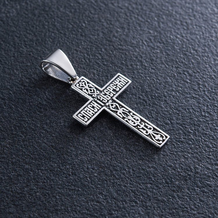Срібний хрест "Розп'яття. Спаси і Збережи" кду-10 від ювелірного магазину Онікс - 4
