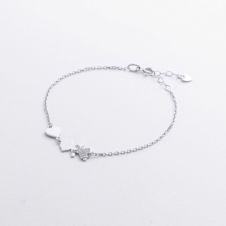 Браслет "Мальчик и сердечко" в белом золоте (фианиты) б05659 от ювелирного магазина Оникс