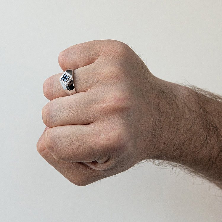 Чоловіча золота печатка з діамантами і сапфірами кб0378nl від ювелірного магазину Онікс - 5