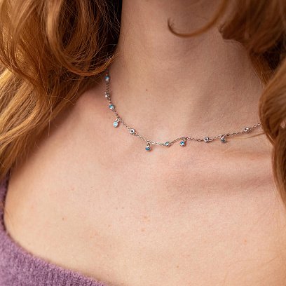 Серебряное колье с голубыми фианитами 181156 №6