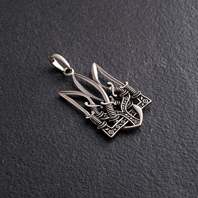 Підвіска "Тризуб з шаблями" у білому золоті п04061