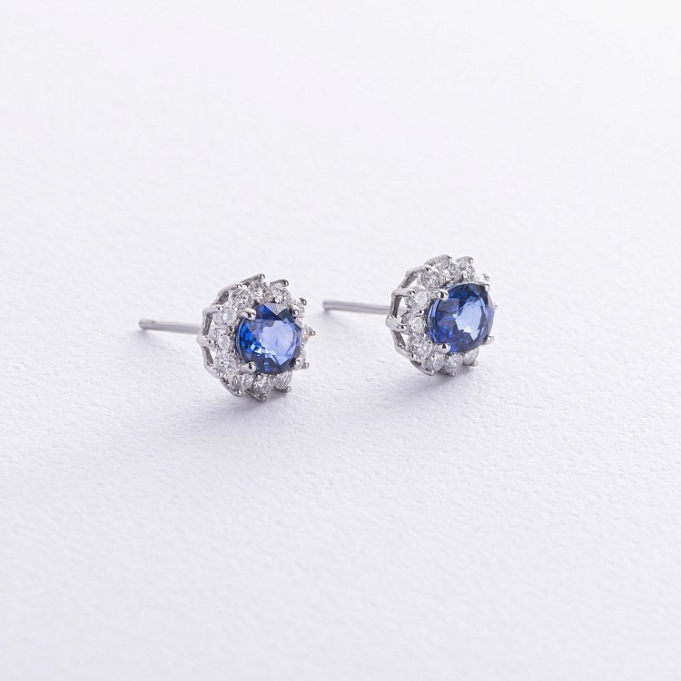 Золотые серьги - пусеты (сапфиры, бриллианты) сб0494gl от ювелирного магазина Оникс - 2