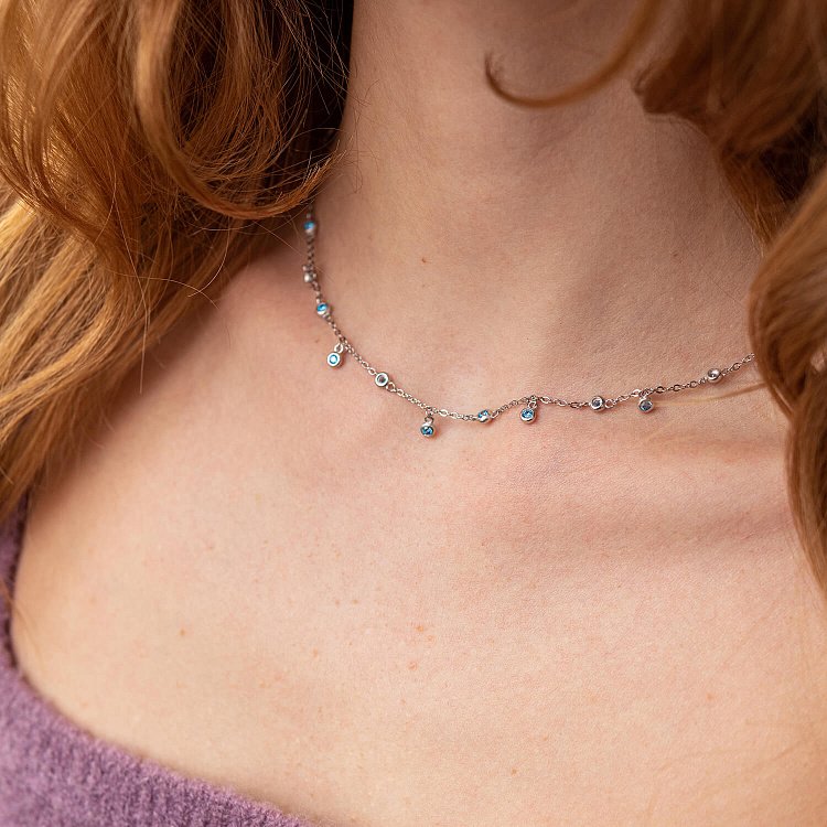 Серебряное колье с голубыми фианитами 181156 от ювелирного магазина Оникс - 5