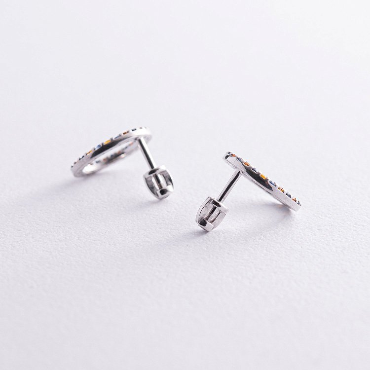 Срібні сережки - пусети з фіанітами 064590 від ювелірного магазину Онікс - 7