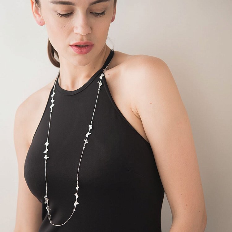 Серебряное колье "Бабочки" с фианитами 18284 от ювелирного магазина Оникс - 1