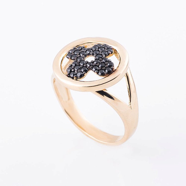 Золота каблучка "Конюшина" з фіанітами к05182 від ювелірного магазину Онікс - 2