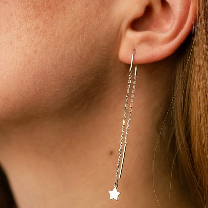 Сережки - протяжки "Зірочки" у білому золоті с05283 №4