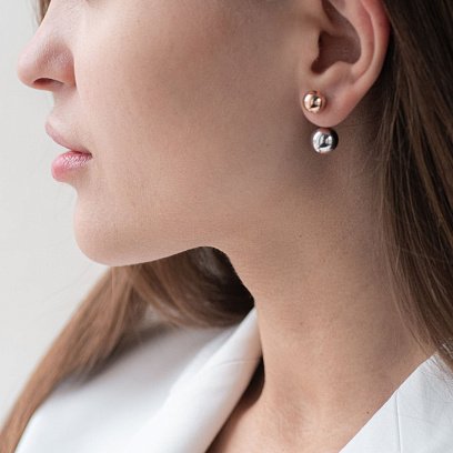 Серьги "Шарики" в красном и белом золоте с04474