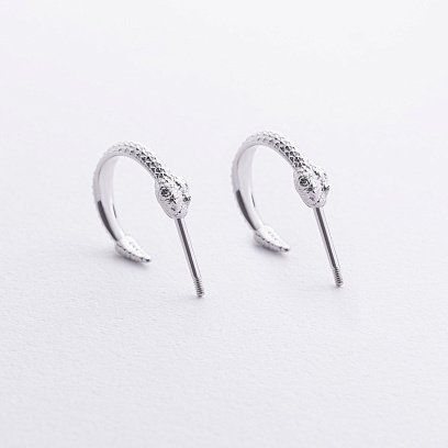 Серьги - пусеты "Гремучие змеи" в белом золоте с09077 №7